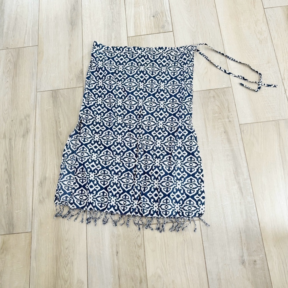 TARA MICHELLE Women’s Blue White Print Preppy Pull On Cover Up Skirt Size XS